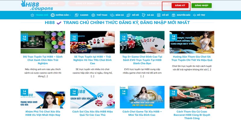 Đăng ký tài khoản cá cược casino tại Hi88 đơn giản