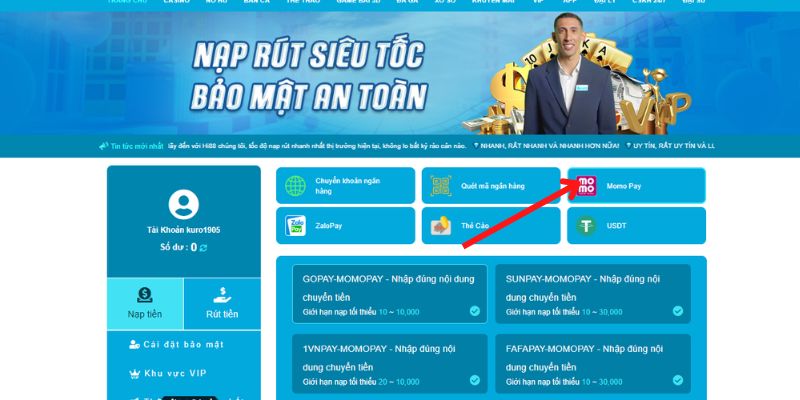 Nạp tiền bằng ví điện tử Momo